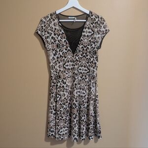 Kimchi Blue Leopard Print Short Sleeve Skater Dress